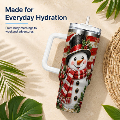 #pl[40oz|White] Classic Snowman 40oz Tumbler with Handle, Stainless Steel Travel Cup