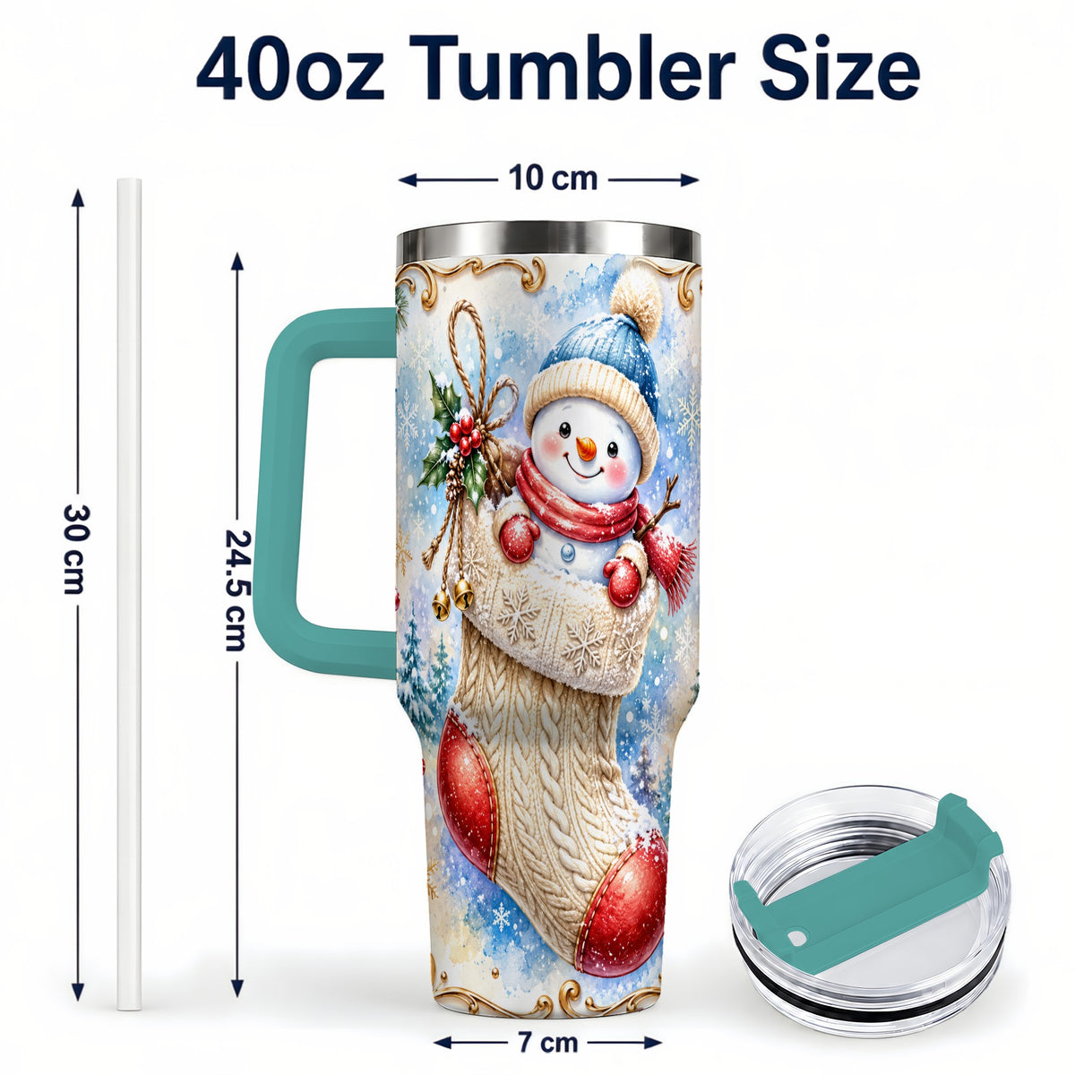 #pl[40oz|Green] Stocking Snowman 40oz Tumbler with Handle, Stainless Steel Travel Cup