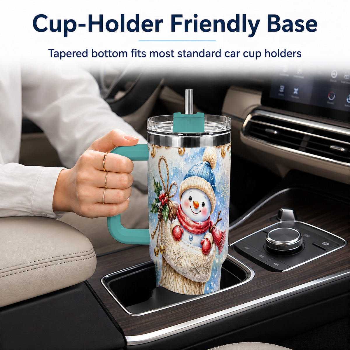 #pl[40oz|Green] Stocking Snowman 40oz Tumbler with Handle, Stainless Steel Travel Cup