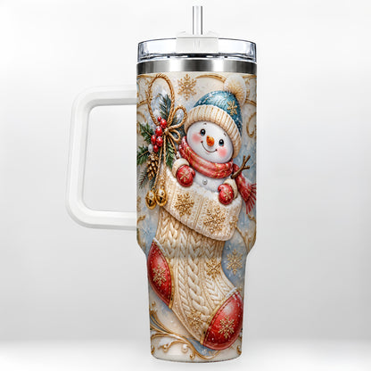 Ornate Snowman 40oz Tumbler with Handle, Stainless Steel Travel Cup