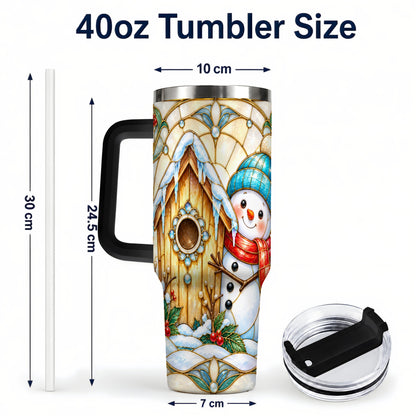 #pl[40oz|Black] Winter Snowman 40oz Tumbler, Birdhouse Theme Stainless Steel Travel Cup