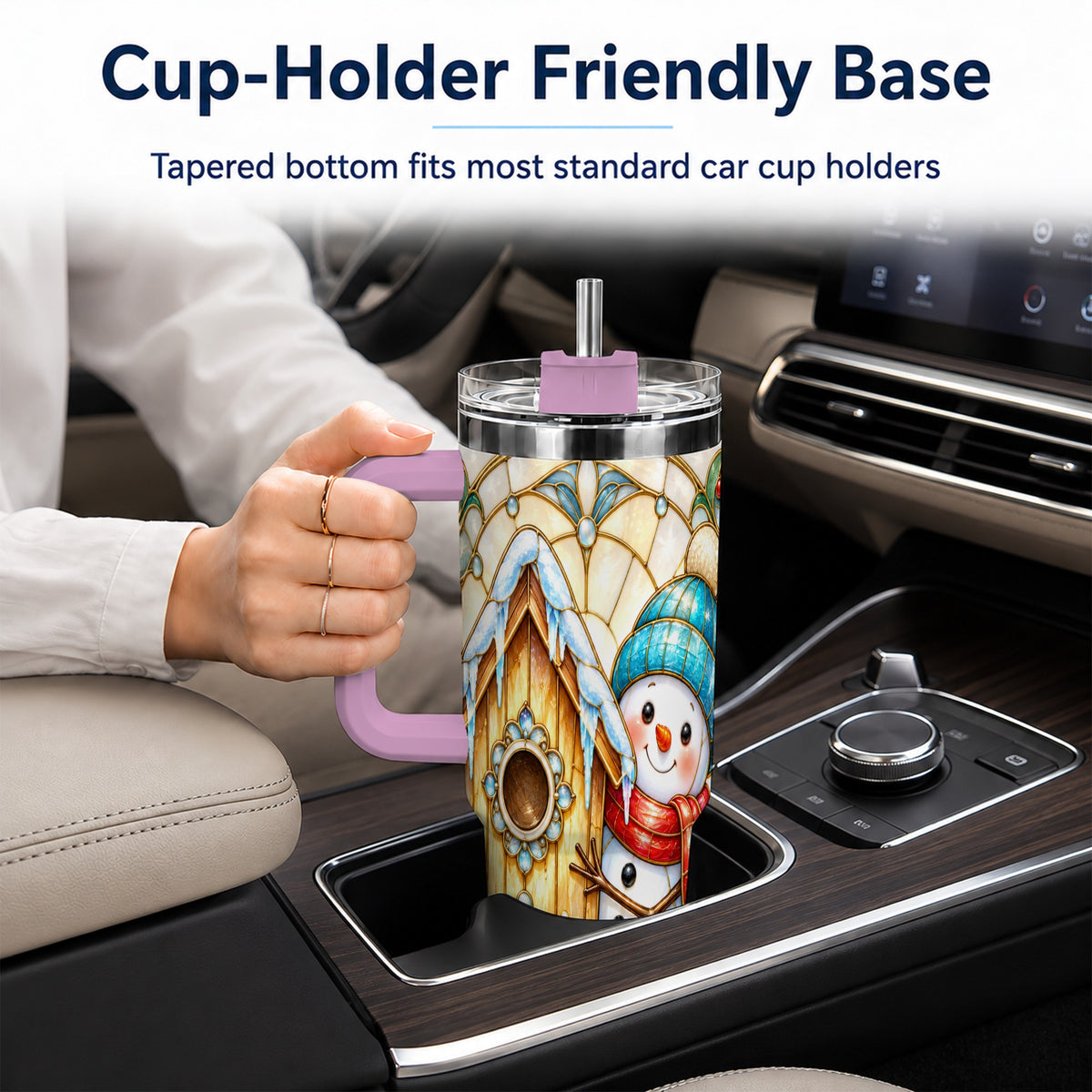 #pl[40oz|Pink] Winter Snowman 40oz Tumbler, Birdhouse Theme Stainless Steel Travel Cup