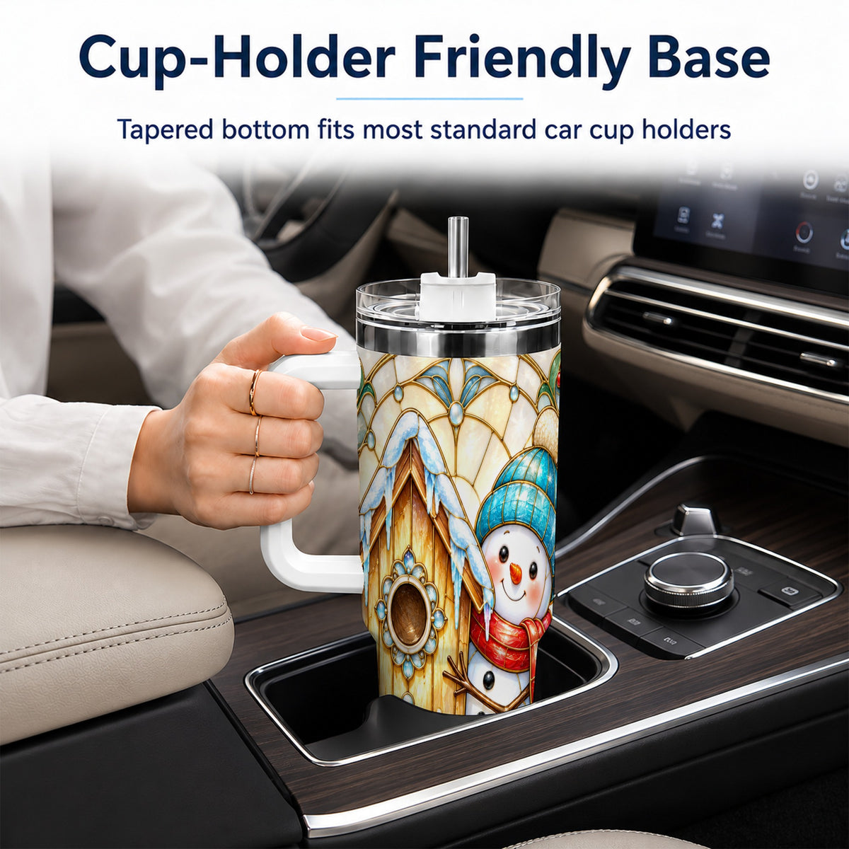 #pl[40oz|White] Winter Snowman 40oz Tumbler, Birdhouse Theme Stainless Steel Travel Cup