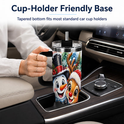 #pl[40oz|Black] Snowman Reindeer 40oz Tumbler, Christmas Friends Stainless Steel Travel Cup