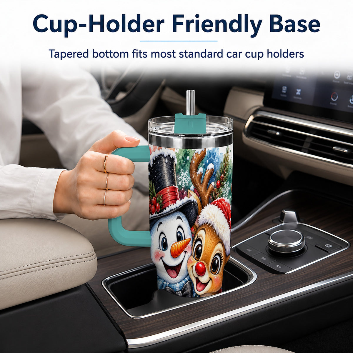 #pl[40oz|Green] Snowman Reindeer 40oz Tumbler, Christmas Friends Stainless Steel Travel Cup