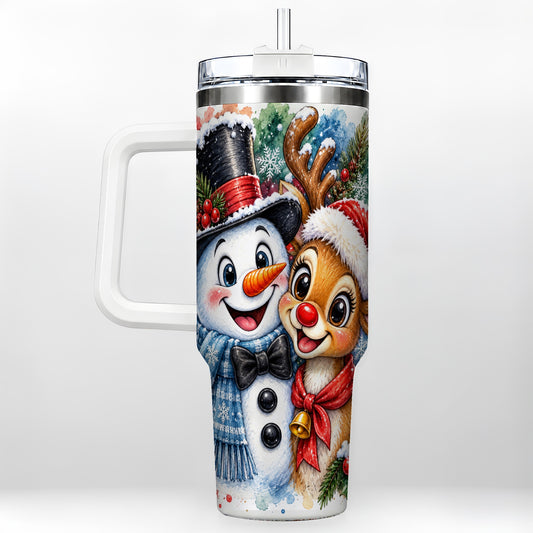 Snowman Reindeer 40oz Tumbler, Christmas Friends Stainless Steel Travel Cup