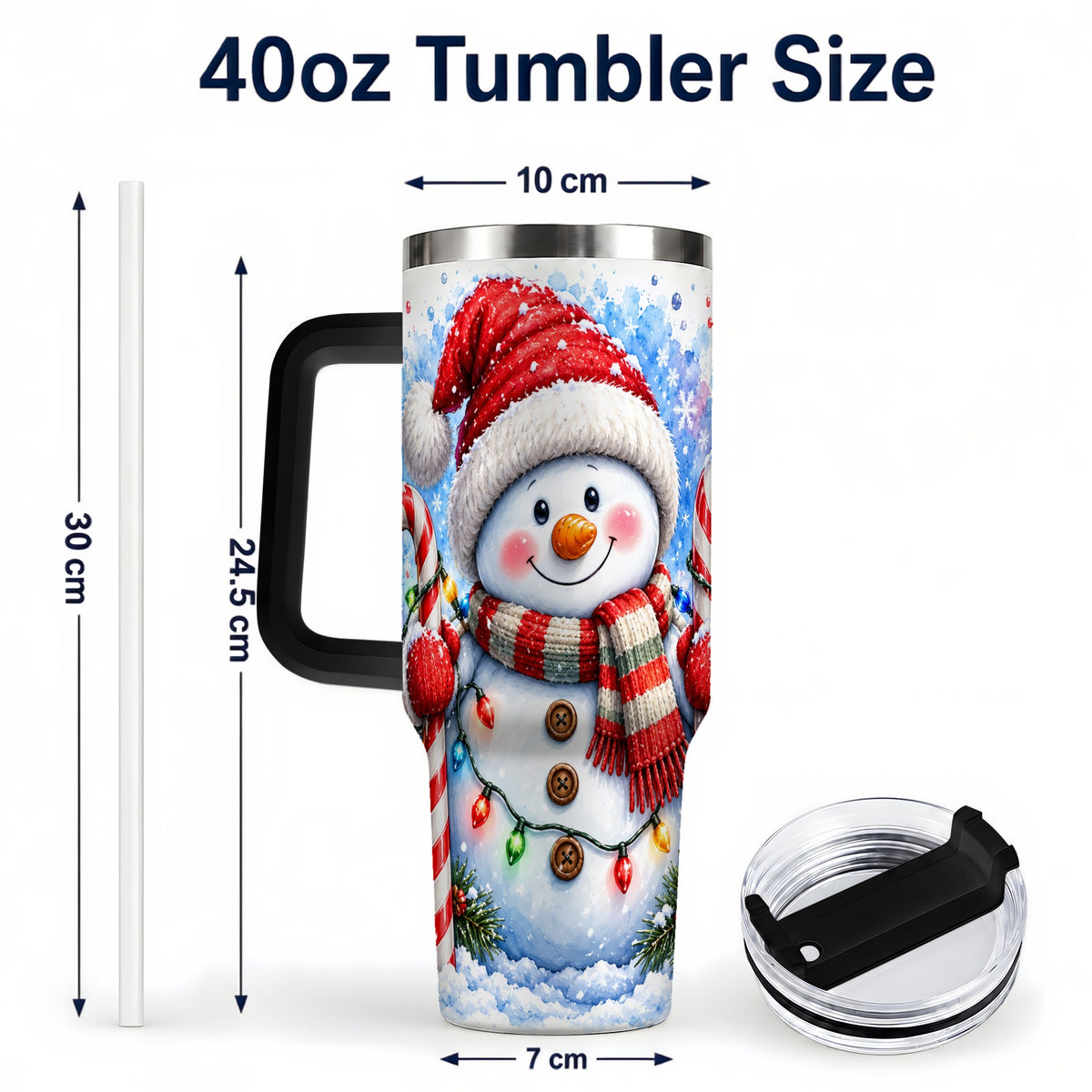#pl[40oz|Black] Candy Cane Snowman 40oz Tumbler, Christmas Stainless Steel Travel Cup