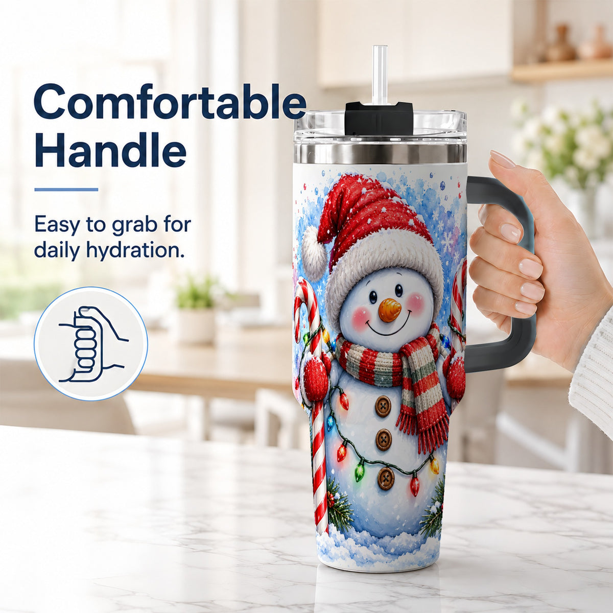 #pl[40oz|Black] Candy Cane Snowman 40oz Tumbler, Christmas Stainless Steel Travel Cup