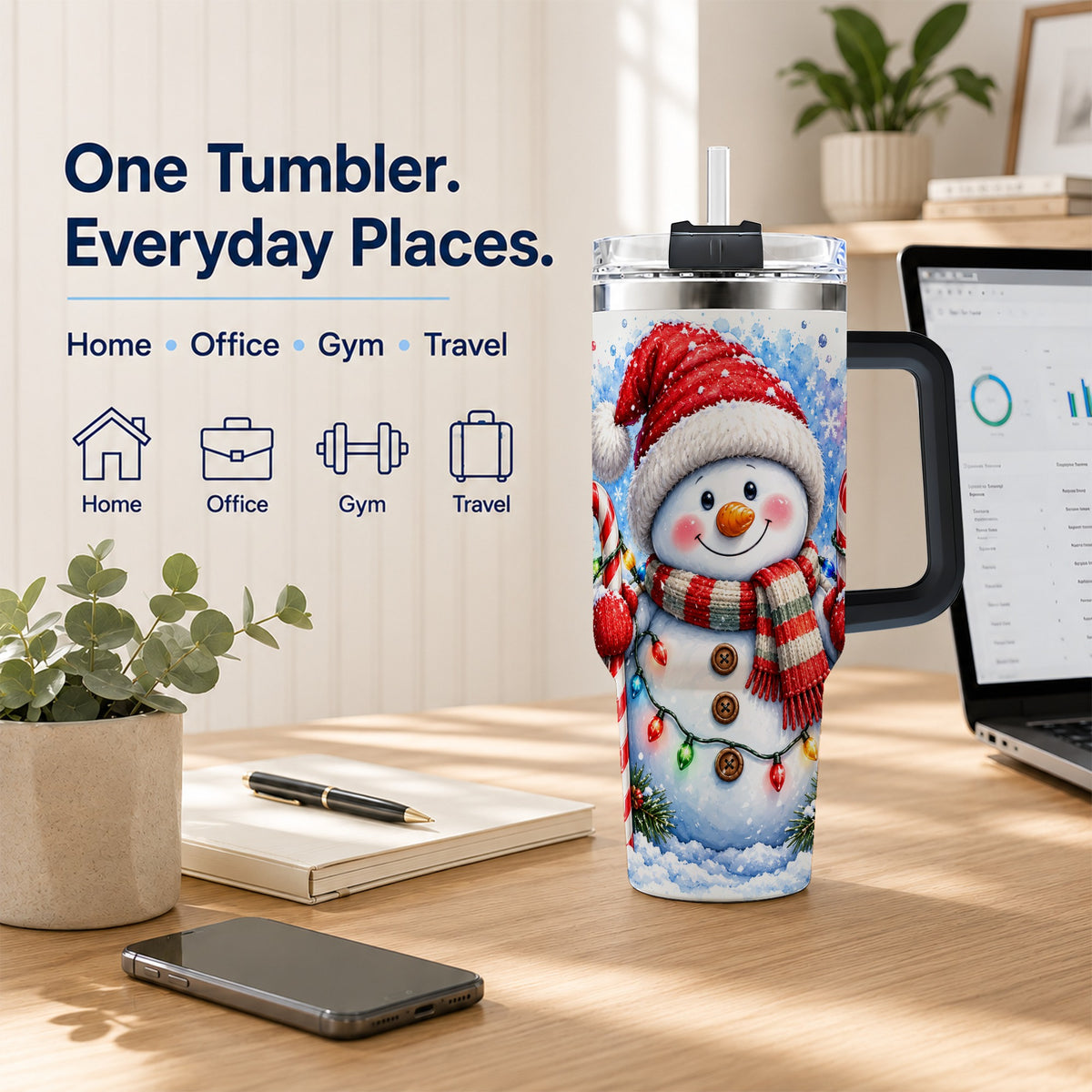 #pl[40oz|Black] Candy Cane Snowman 40oz Tumbler, Christmas Stainless Steel Travel Cup