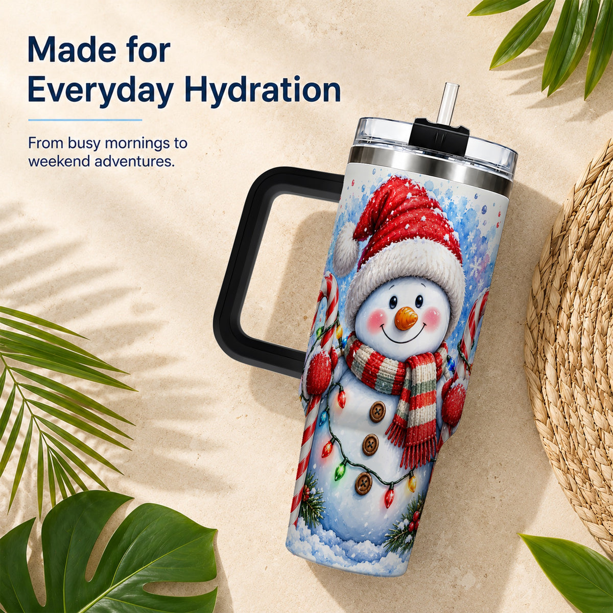 #pl[40oz|Black] Candy Cane Snowman 40oz Tumbler, Christmas Stainless Steel Travel Cup