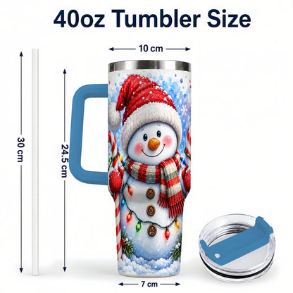 #pl[40oz|Blue] Candy Cane Snowman 40oz Tumbler, Christmas Stainless Steel Travel Cup