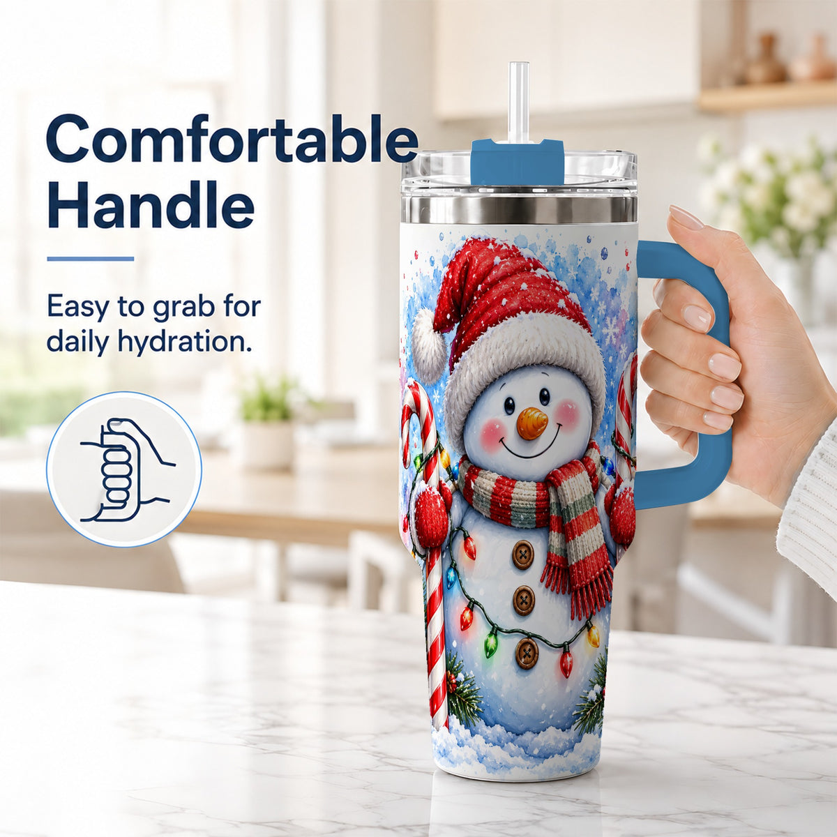 #pl[40oz|Blue] Candy Cane Snowman 40oz Tumbler, Christmas Stainless Steel Travel Cup