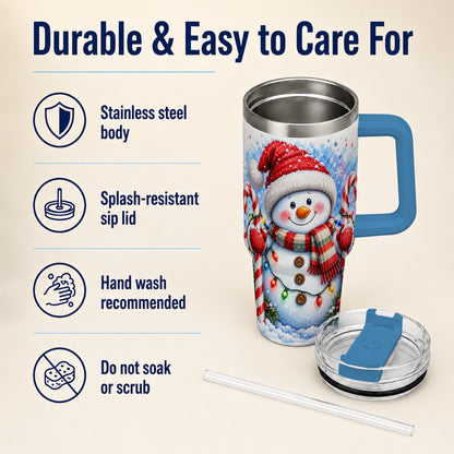 #pl[40oz|Blue] Candy Cane Snowman 40oz Tumbler, Christmas Stainless Steel Travel Cup