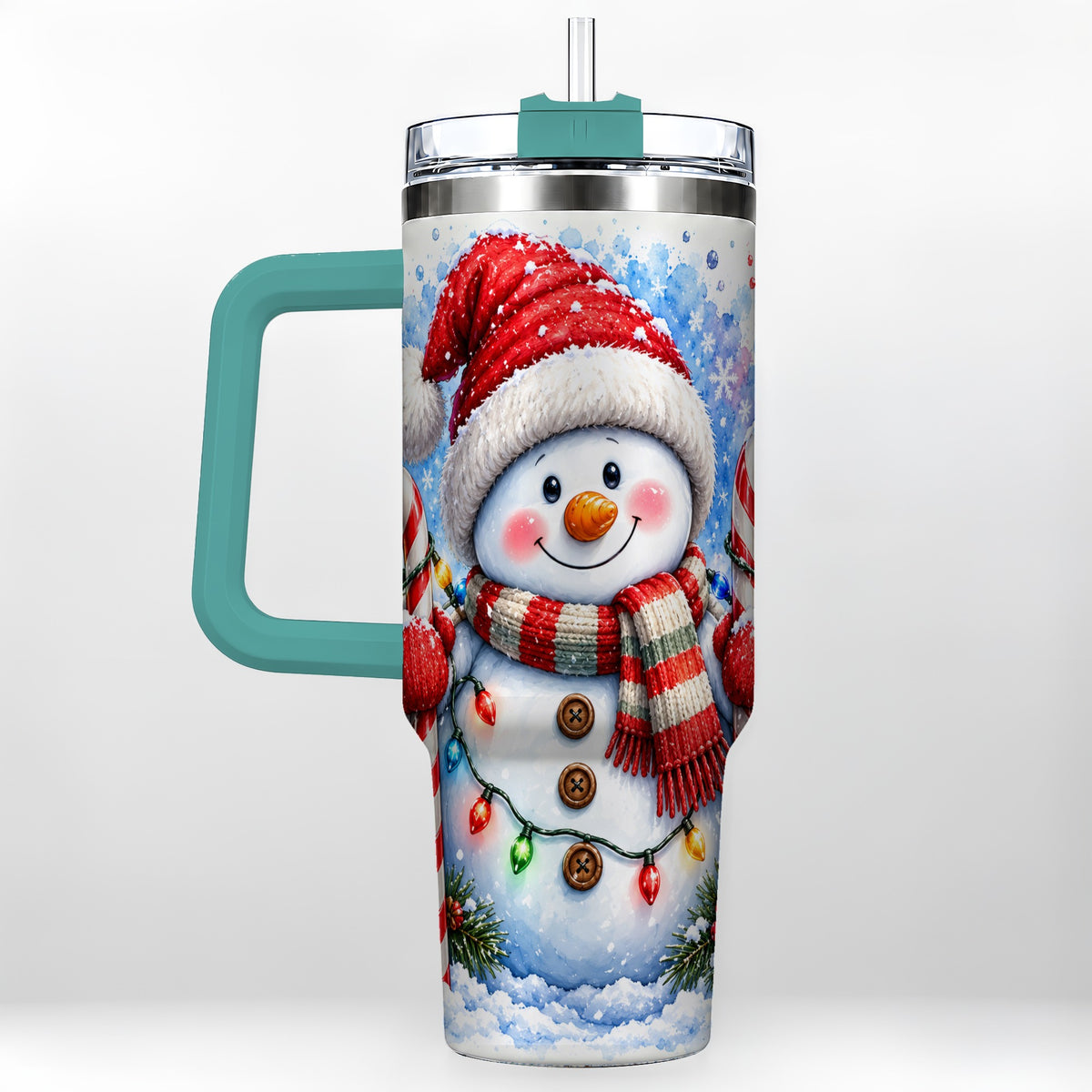 #pl[40oz|Green] Candy Cane Snowman 40oz Tumbler, Christmas Stainless Steel Travel Cup