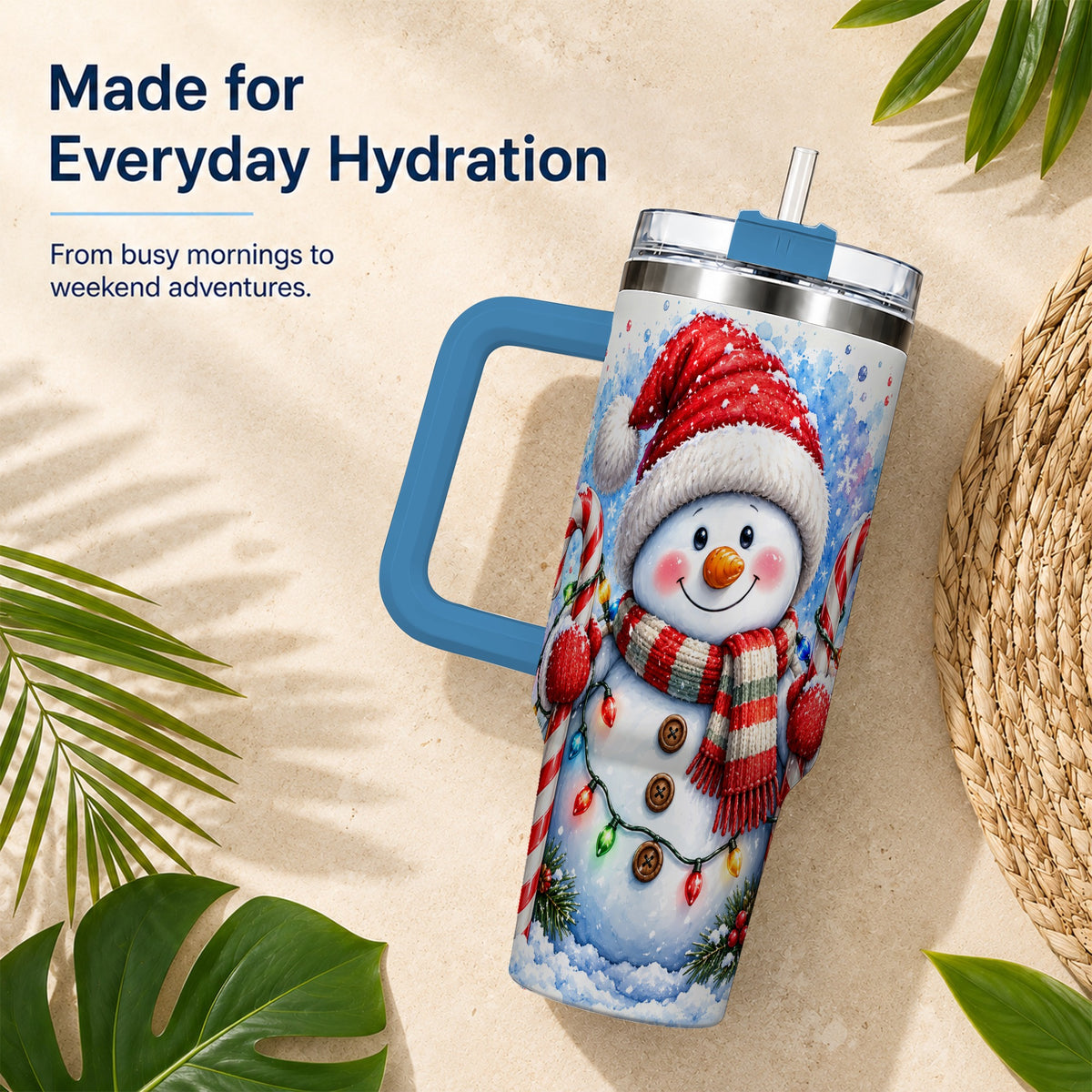 #pl[40oz|Blue] Candy Cane Snowman 40oz Tumbler, Christmas Stainless Steel Travel Cup