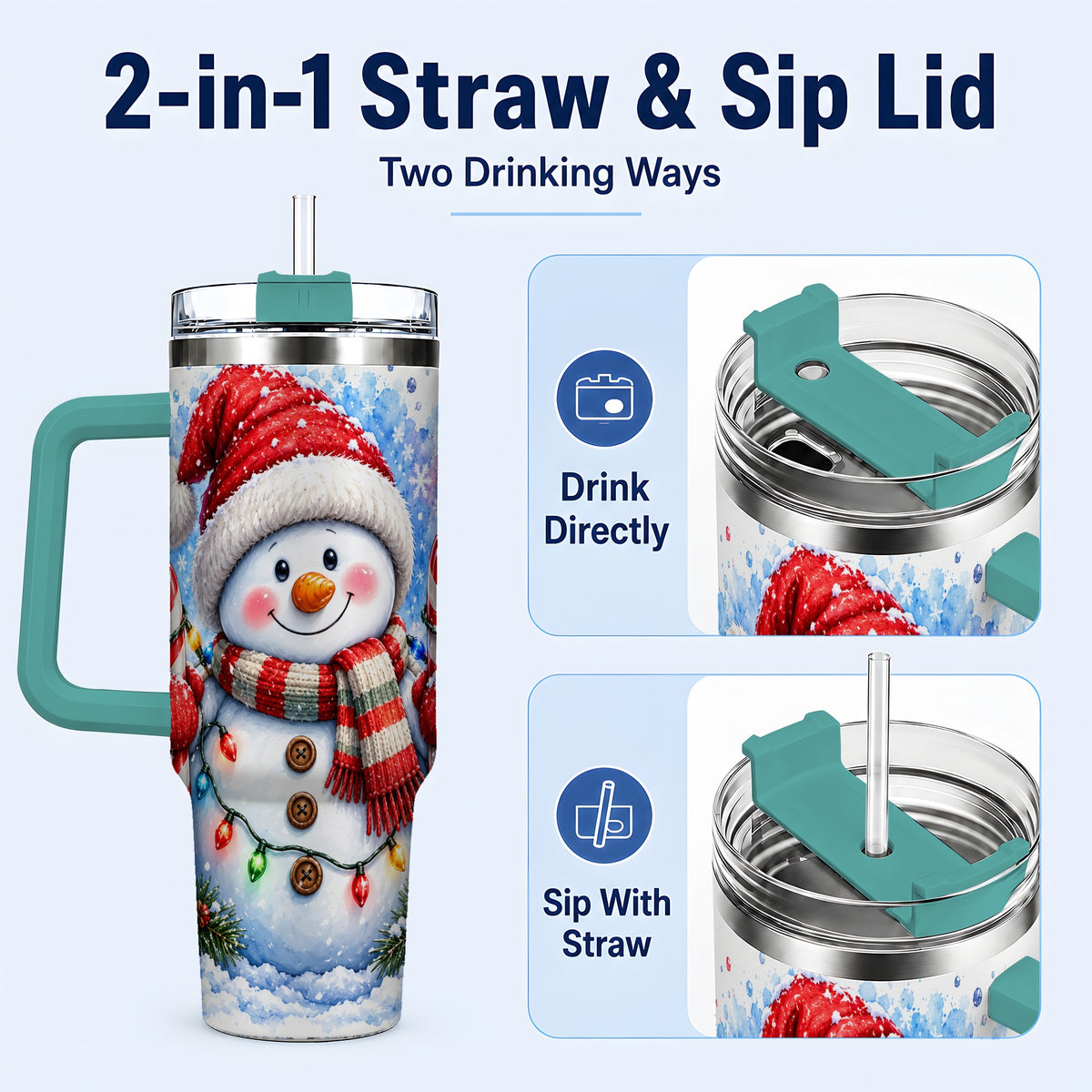 #pl[40oz|Green] Candy Cane Snowman 40oz Tumbler, Christmas Stainless Steel Travel Cup