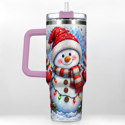 #pl[40oz|Pink] Candy Cane Snowman 40oz Tumbler, Christmas Stainless Steel Travel Cup