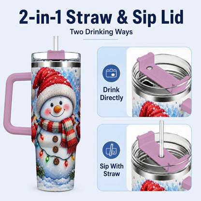 #pl[40oz|Pink] Candy Cane Snowman 40oz Tumbler, Christmas Stainless Steel Travel Cup