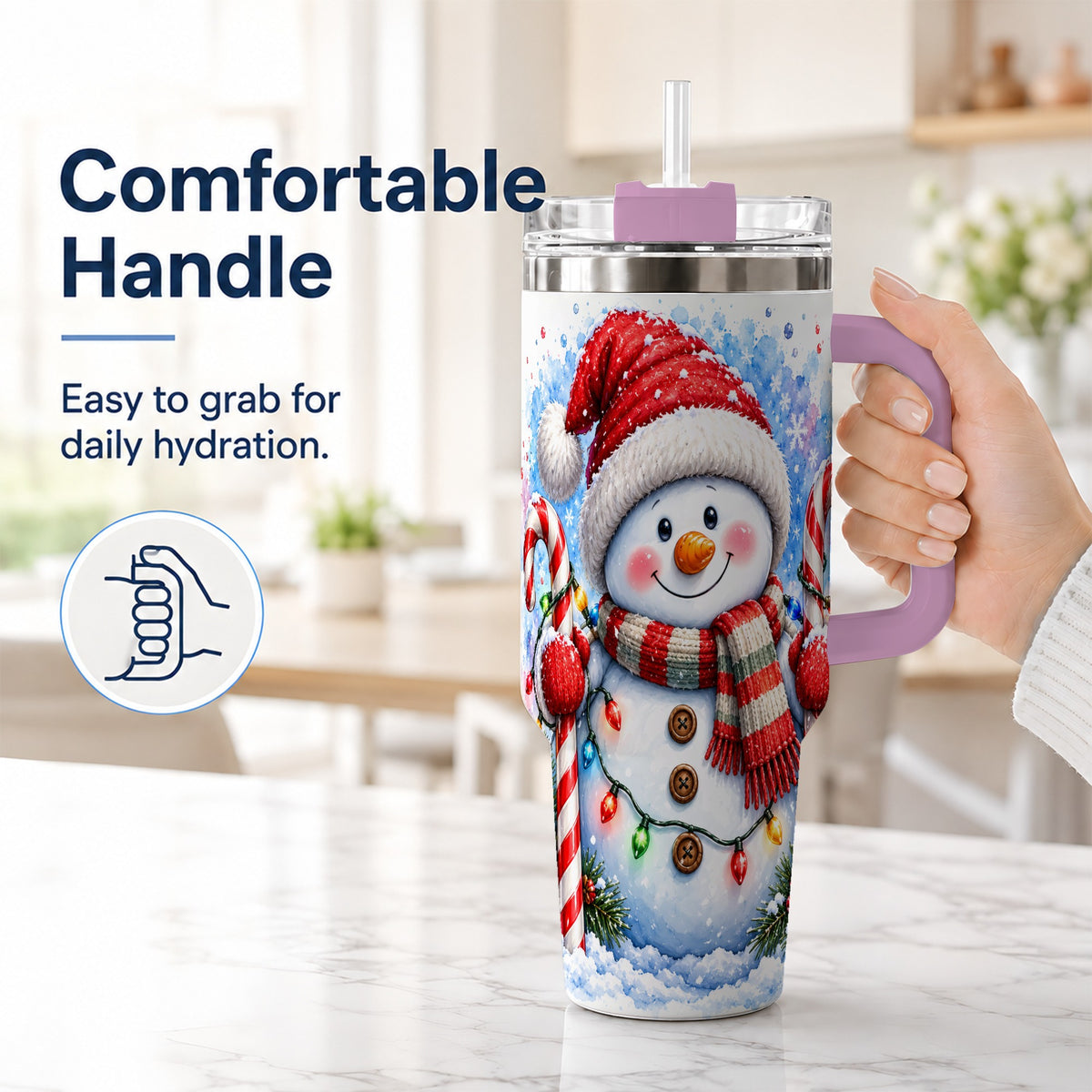 #pl[40oz|Pink] Candy Cane Snowman 40oz Tumbler, Christmas Stainless Steel Travel Cup