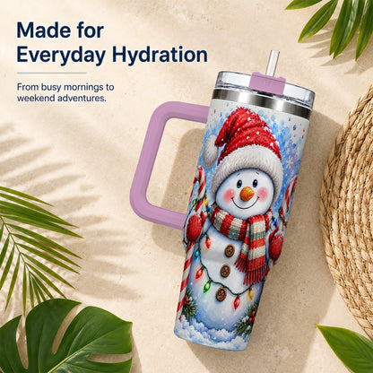 #pl[40oz|Pink] Candy Cane Snowman 40oz Tumbler, Christmas Stainless Steel Travel Cup