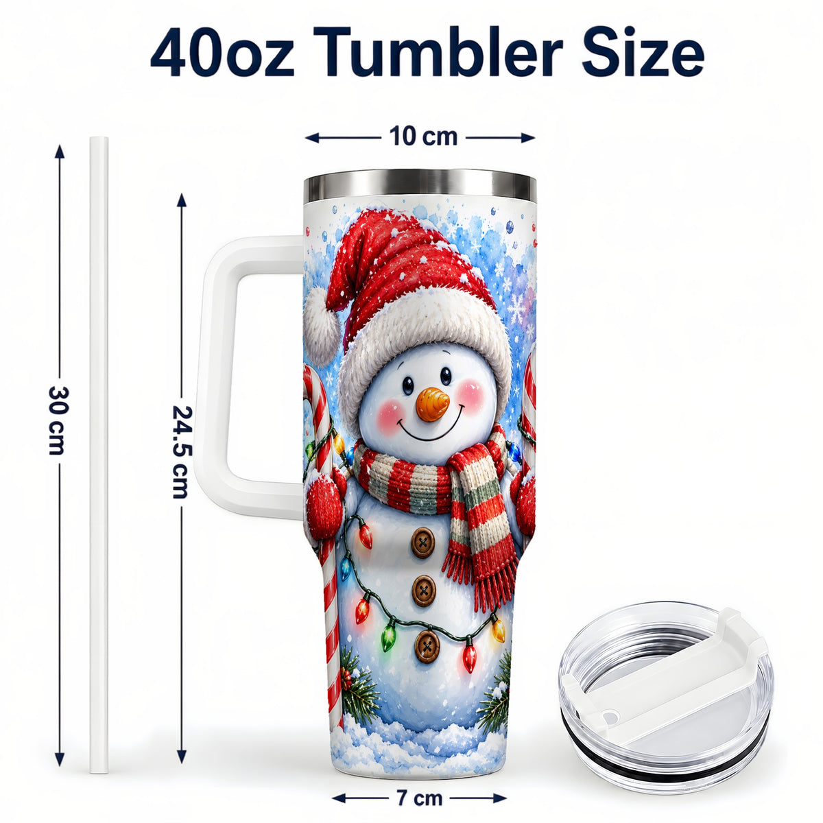 #pl[40oz|White] Candy Cane Snowman 40oz Tumbler, Christmas Stainless Steel Travel Cup