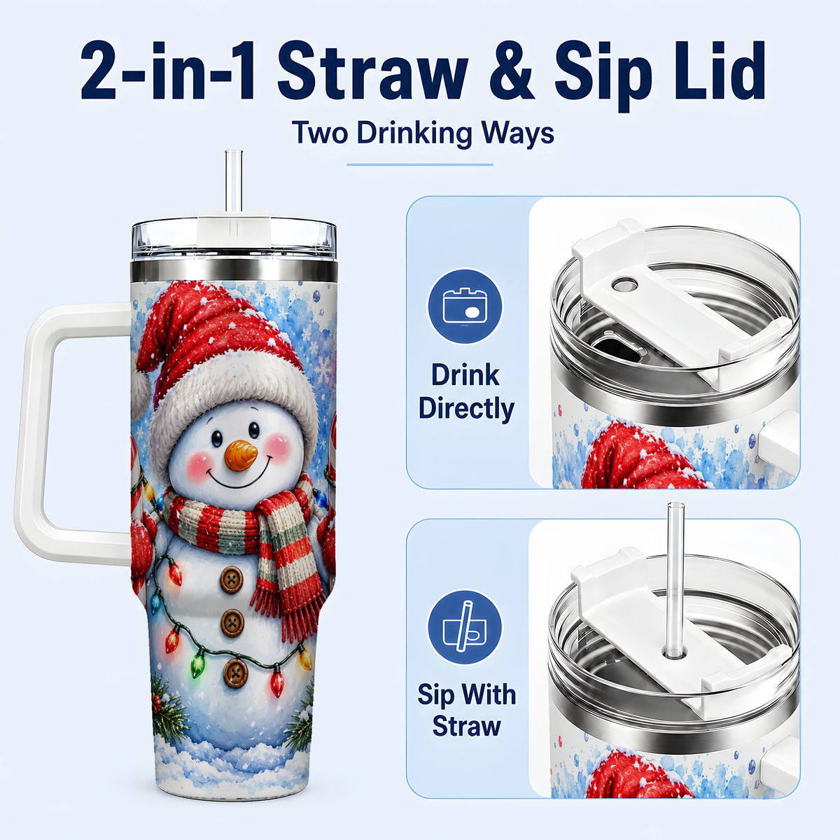 #pl[40oz|White] Candy Cane Snowman 40oz Tumbler, Christmas Stainless Steel Travel Cup