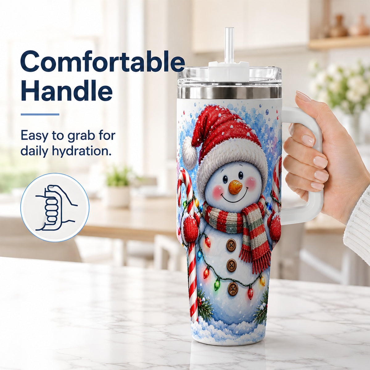 #pl[40oz|White] Candy Cane Snowman 40oz Tumbler, Christmas Stainless Steel Travel Cup
