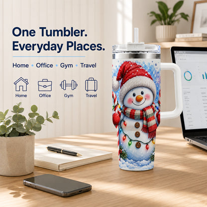 #pl[40oz|White] Candy Cane Snowman 40oz Tumbler, Christmas Stainless Steel Travel Cup