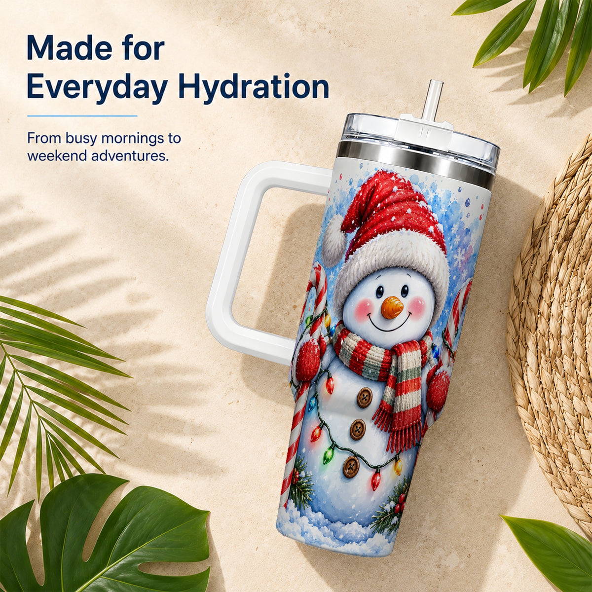 #pl[40oz|White] Candy Cane Snowman 40oz Tumbler, Christmas Stainless Steel Travel Cup