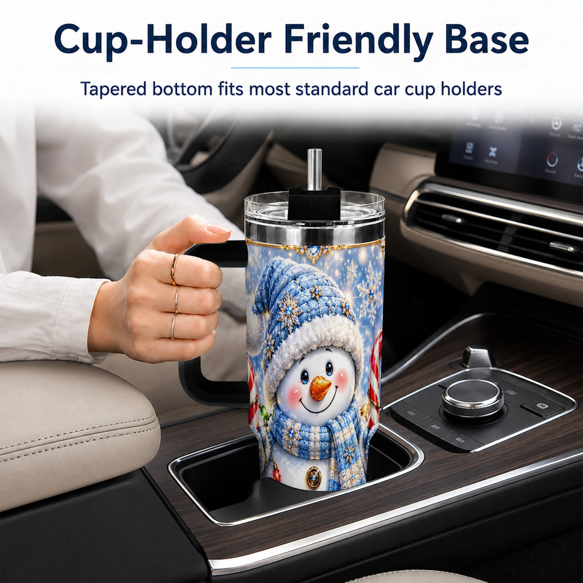 #pl[40oz|Black] Jeweled Snowman 40oz Tumbler, Candy Cane Stainless Steel Travel Cup