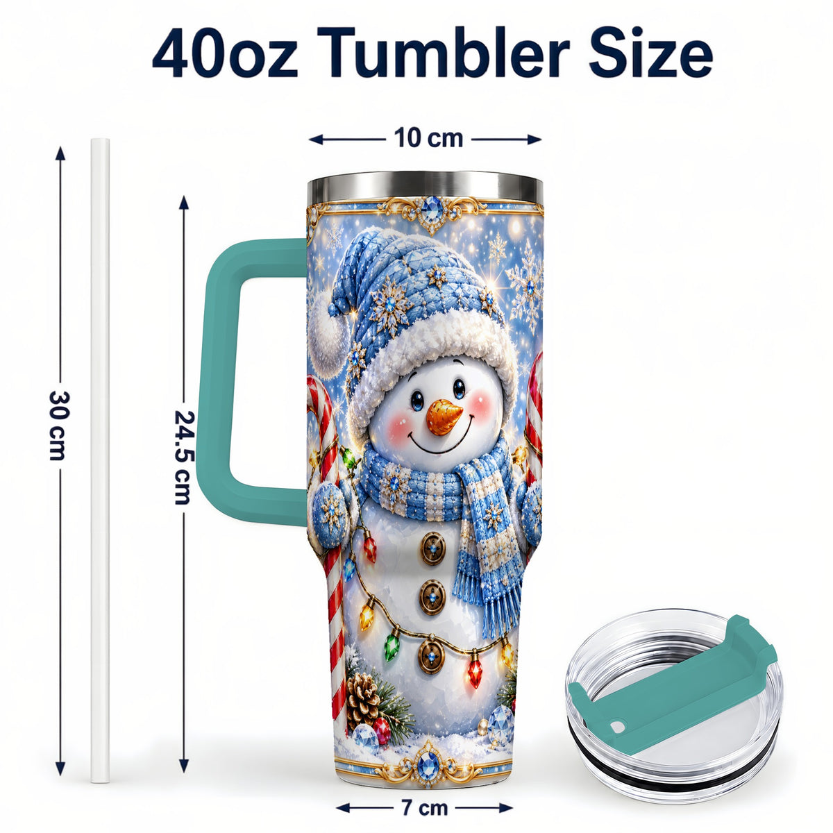 #pl[40oz|Green] Jeweled Snowman 40oz Tumbler, Candy Cane Stainless Steel Travel Cup