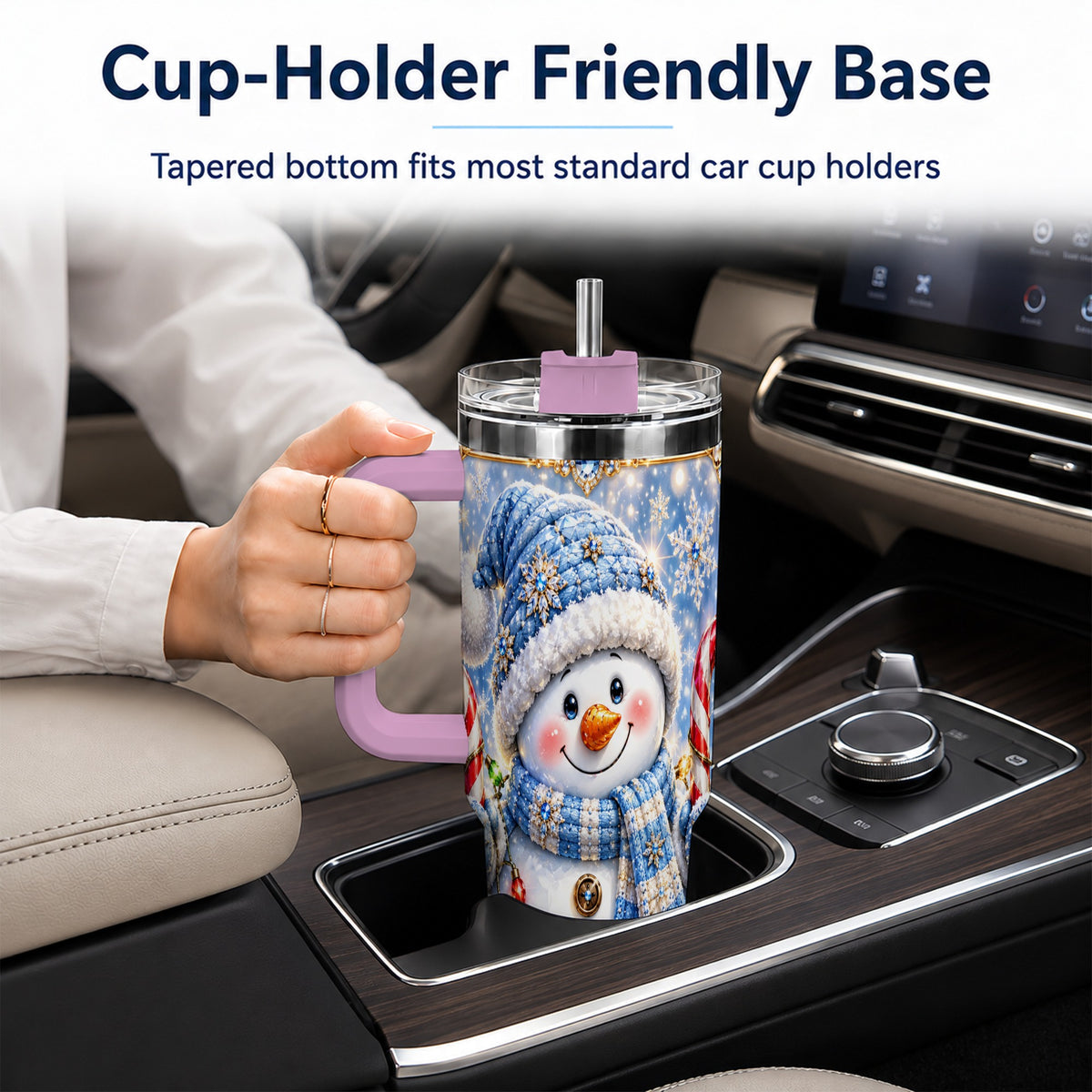 #pl[40oz|Pink] Jeweled Snowman 40oz Tumbler, Candy Cane Stainless Steel Travel Cup