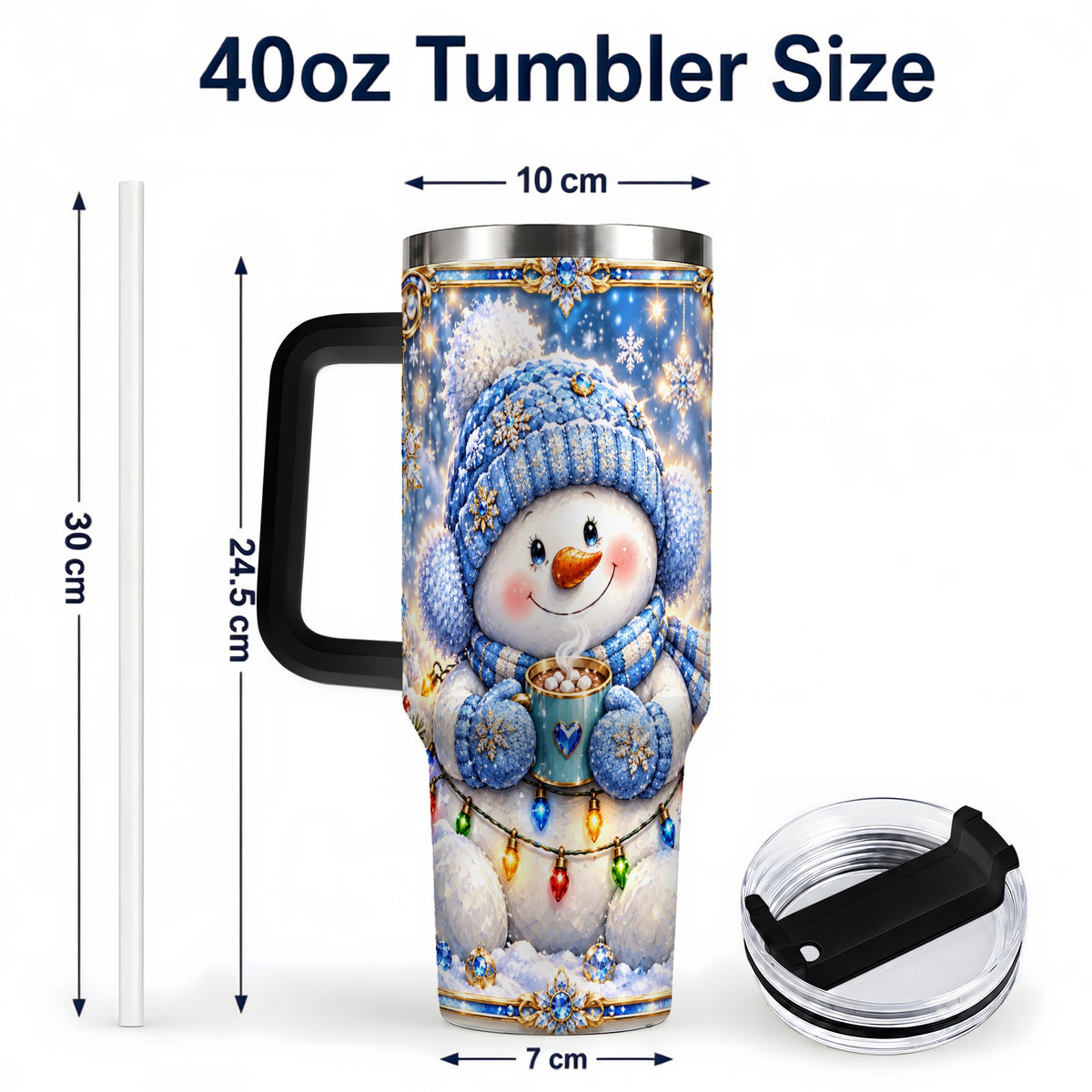#pl[40oz|Black] Cozy Snowman 40oz Tumbler, Winter Cocoa Stainless Steel Travel Cup