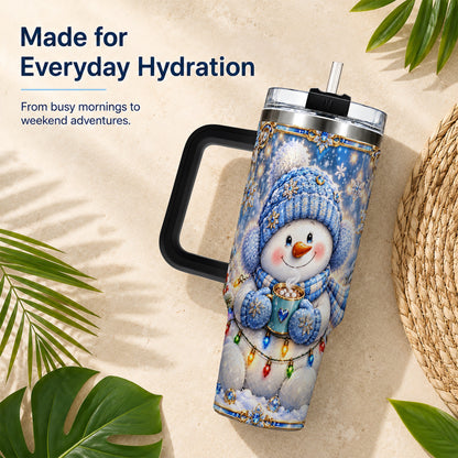 #pl[40oz|Black] Cozy Snowman 40oz Tumbler, Winter Cocoa Stainless Steel Travel Cup
