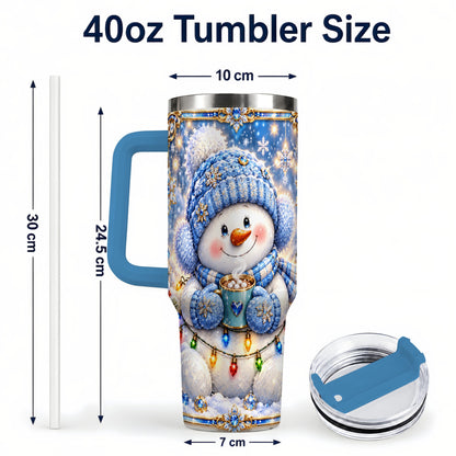 #pl[40oz|Blue] Cozy Snowman 40oz Tumbler, Winter Cocoa Stainless Steel Travel Cup