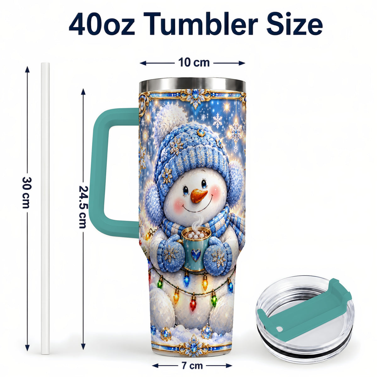 #pl[40oz|Green] Cozy Snowman 40oz Tumbler, Winter Cocoa Stainless Steel Travel Cup