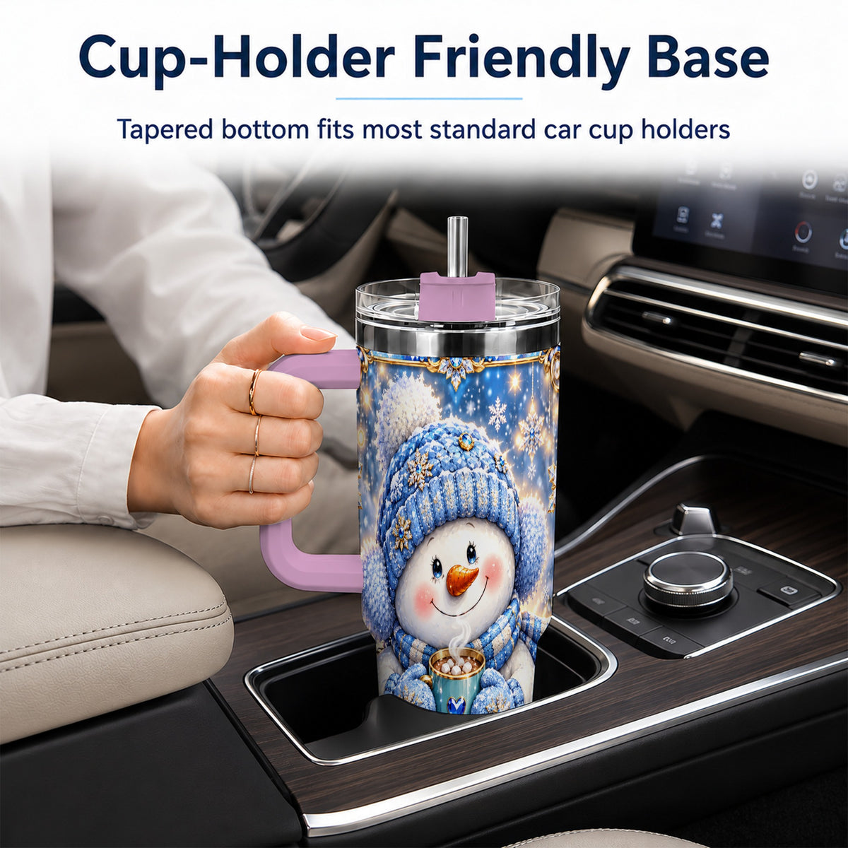 #pl[40oz|Pink] Cozy Snowman 40oz Tumbler, Winter Cocoa Stainless Steel Travel Cup