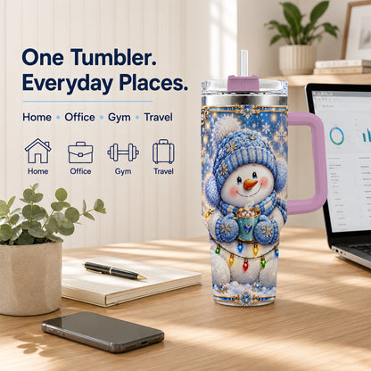 #pl[40oz|Pink] Cozy Snowman 40oz Tumbler, Winter Cocoa Stainless Steel Travel Cup