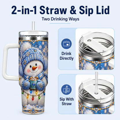 #pl[40oz|White] Cozy Snowman 40oz Tumbler, Winter Cocoa Stainless Steel Travel Cup