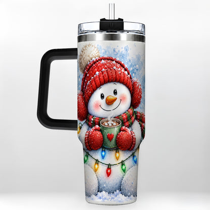#pl[40oz|Black] Cozy Cocoa Snowman 40oz Tumbler with Handle, Stainless Steel Travel Cup