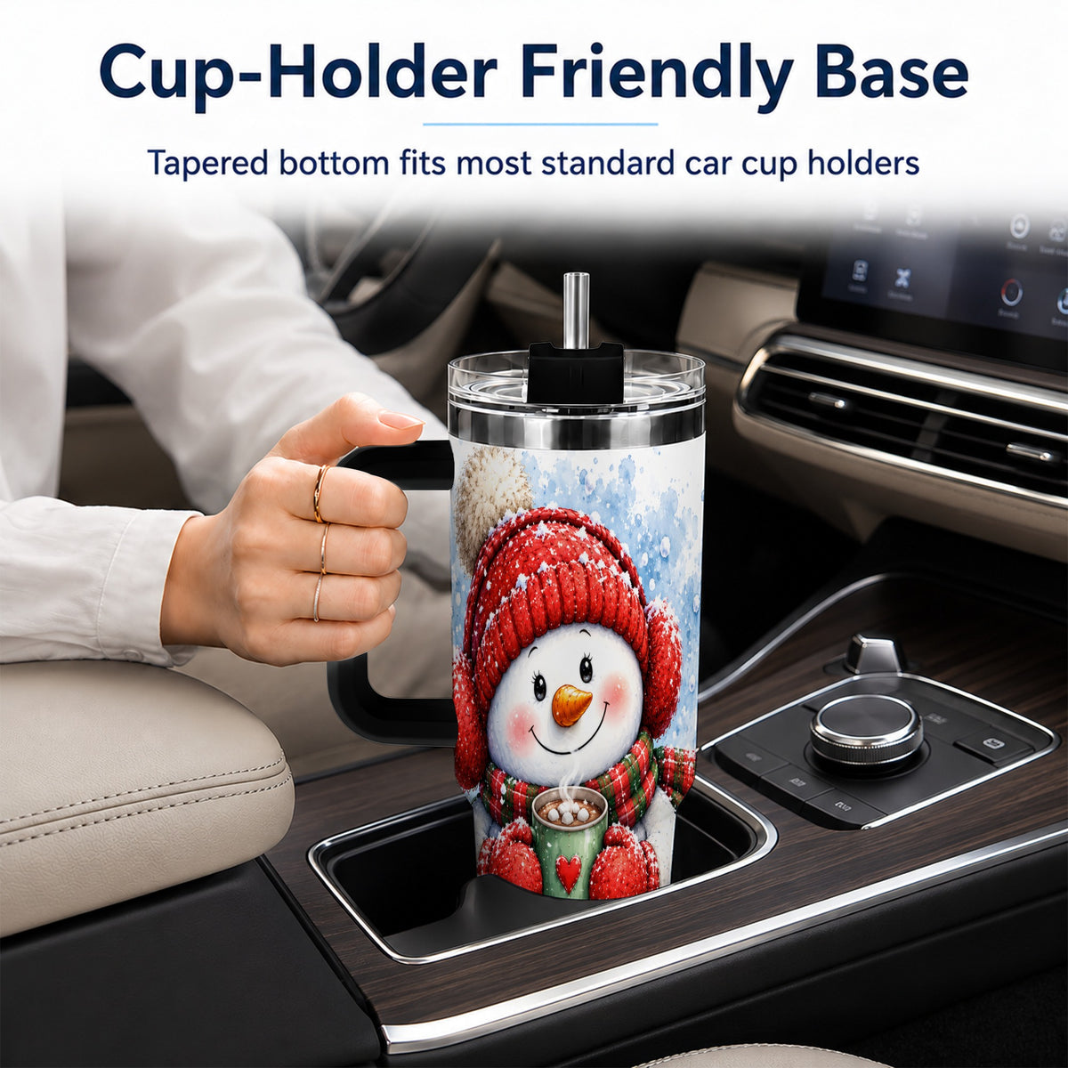 #pl[40oz|Black] Cozy Cocoa Snowman 40oz Tumbler with Handle, Stainless Steel Travel Cup