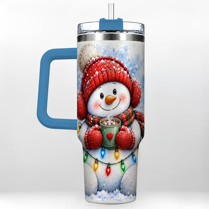 #pl[40oz|Blue] Cozy Cocoa Snowman 40oz Tumbler with Handle, Stainless Steel Travel Cup