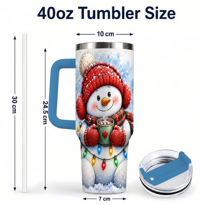 #pl[40oz|Blue] Cozy Cocoa Snowman 40oz Tumbler with Handle, Stainless Steel Travel Cup