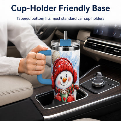 #pl[40oz|Blue] Cozy Cocoa Snowman 40oz Tumbler with Handle, Stainless Steel Travel Cup