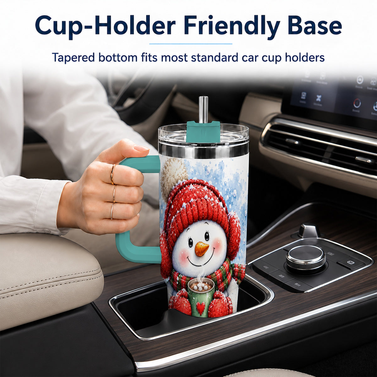 #pl[40oz|Green] Cozy Cocoa Snowman 40oz Tumbler with Handle, Stainless Steel Travel Cup