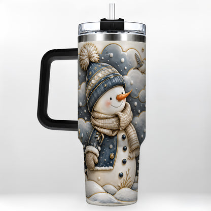#pl[40oz|Black] Blue Gold Snowman 40oz Tumbler with Handle, Stainless Steel Travel Cup