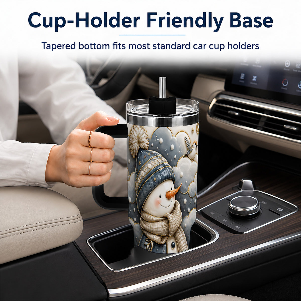 #pl[40oz|Black] Blue Gold Snowman 40oz Tumbler with Handle, Stainless Steel Travel Cup