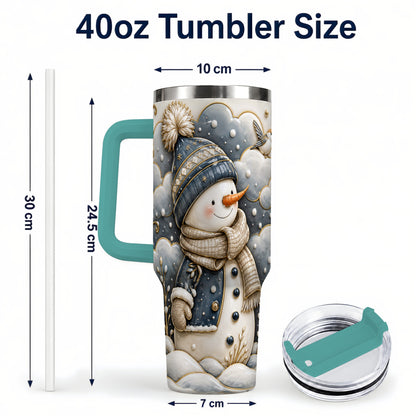 #pl[40oz|Green] Blue Gold Snowman 40oz Tumbler with Handle, Stainless Steel Travel Cup