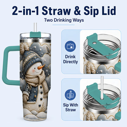 #pl[40oz|Green] Blue Gold Snowman 40oz Tumbler with Handle, Stainless Steel Travel Cup