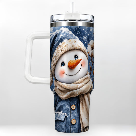 Winter Snowman 40oz Tumbler with Handle, Cozy Stainless Steel Travel Cup